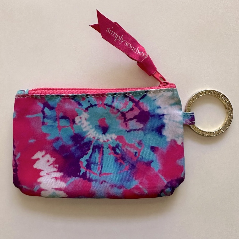 Simply Southern pink tie dye ID wallet zip case coin purse keychain double slot - Picture 2 of 9